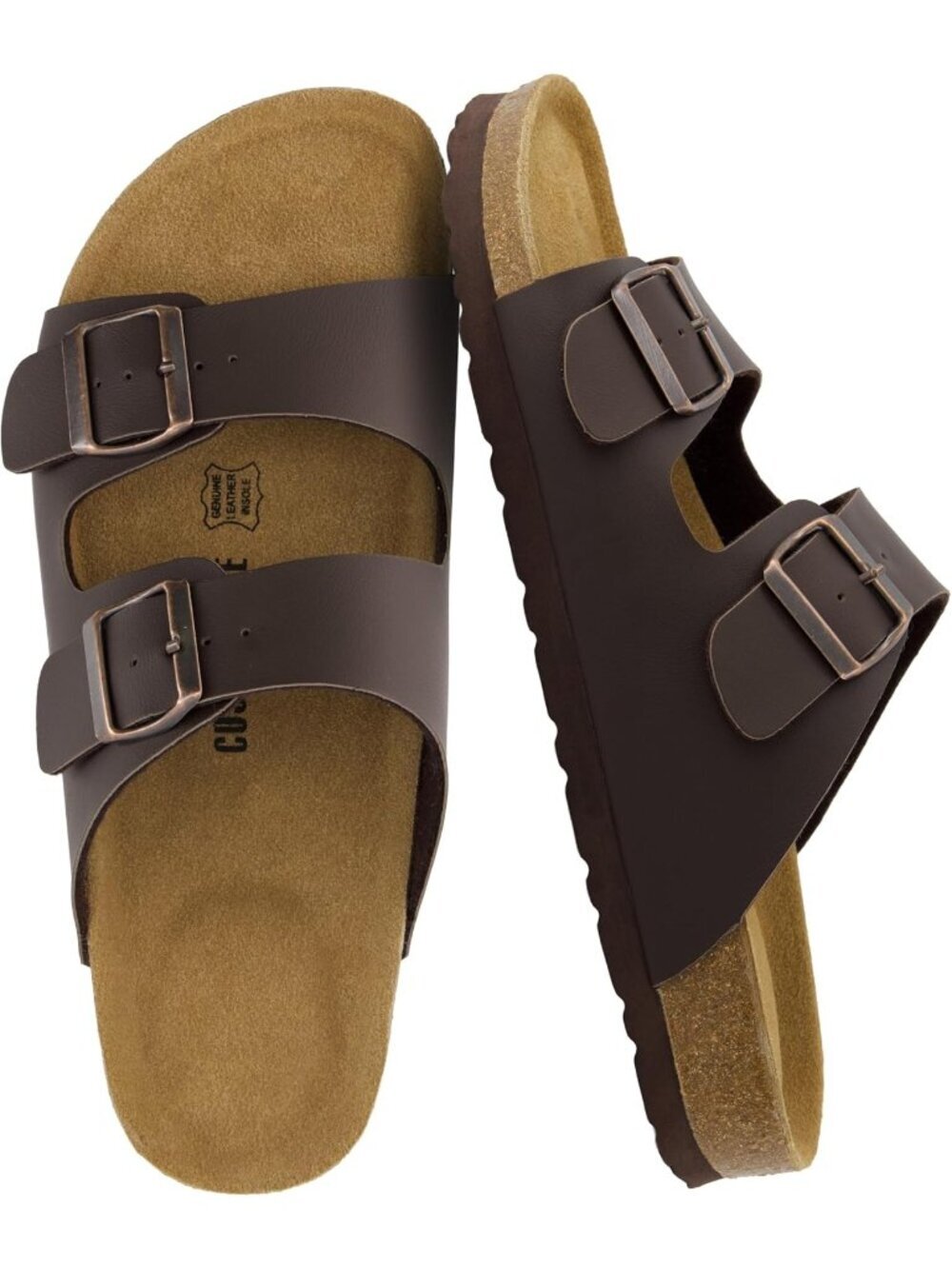 Men's Dark Brown Lane Cork Footbed Sandals Adjustable Buckle Comfort Slides